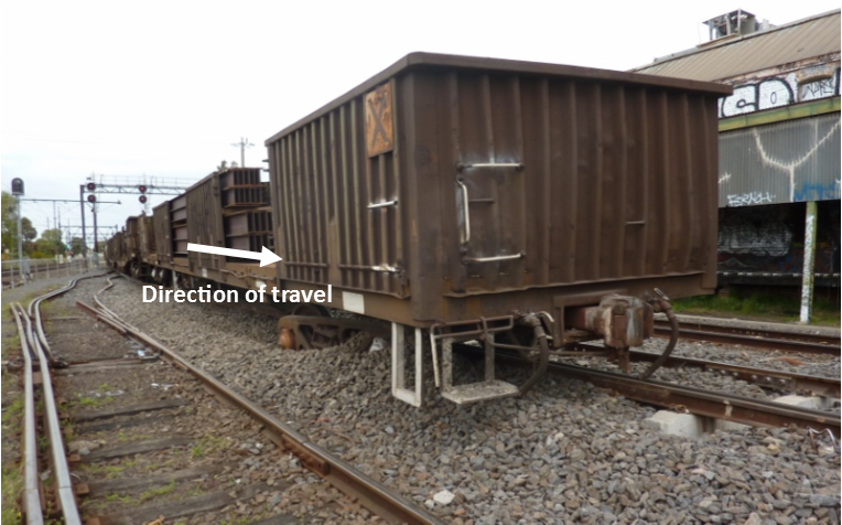 Figure 1: Derailed wagon RKOX 4072D and track damage to adjacent siding
